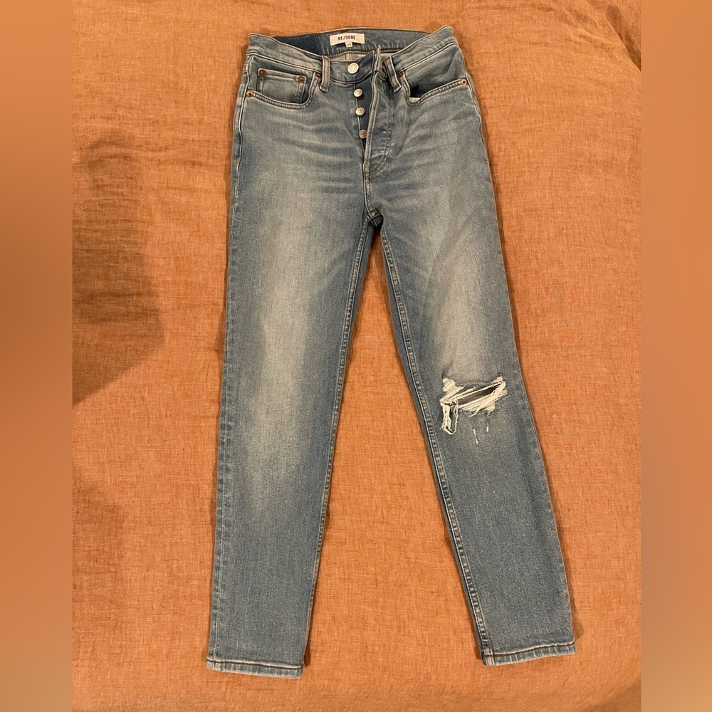 Re/Done 90s High-Rise Ankle Crop in Worn Light Azure, Size 26